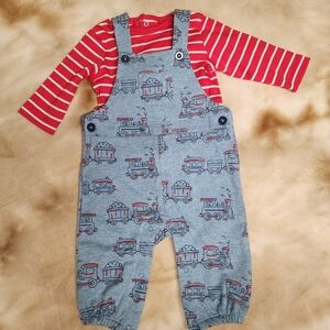 NWOT Little Me Train Overalls and Matching Long Sleeve Tee